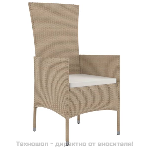 Градински комплект с възглавници, 3 части, бежов, полиратан