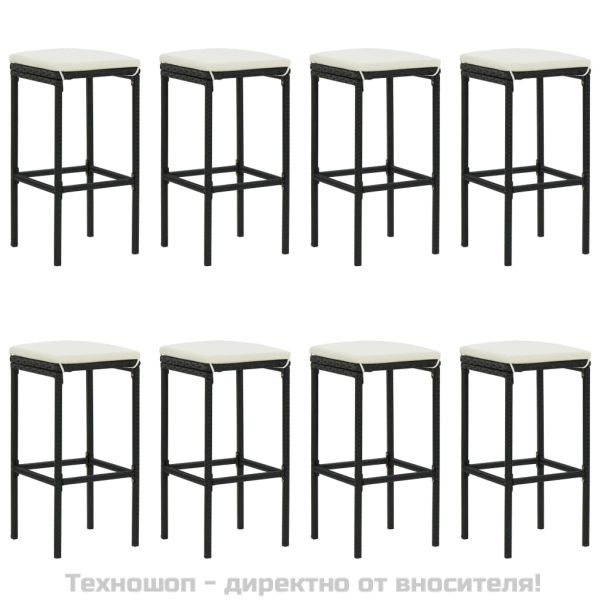 Градински бар комплект с възглавници 9 части черен полиратан