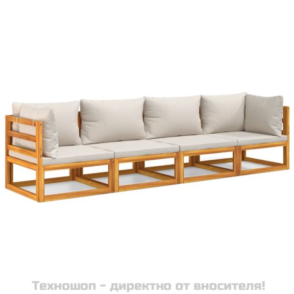 Градински комплект със светлосиви възглавници, 4 части, масив