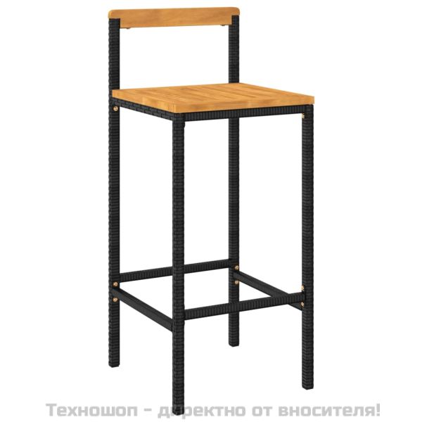 Градински бар комплект 7 части черен полиратан и акация масив