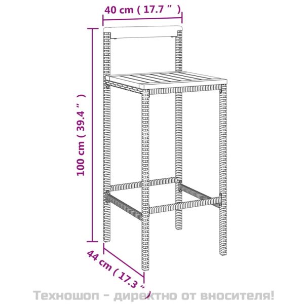 Градински бар комплект 7 части черен полиратан и акация масив