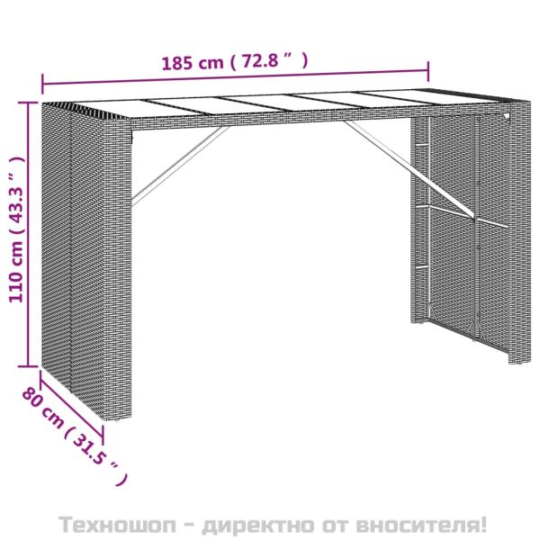 Градински бар комплект с възглавници 9 части черен полиратан