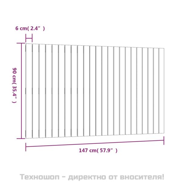 Стенна табла за спалня, черна, 147x3x90 см, борово дърво масив
