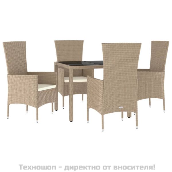 Градински комплект с възглавници, 5 части, бежов полиратан