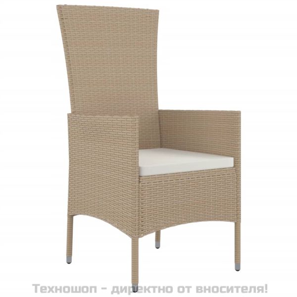 Градински комплект с възглавници, 5 части, бежов полиратан