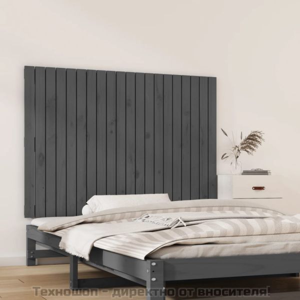 Стенна табла за спалня, сива, 127,5x3x90 см, борово дърво масив