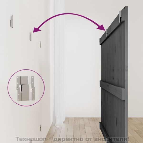 Стенна табла за спалня, сива, 159,5x3x90 см, борово дърво масив