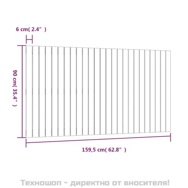 Стенна табла за спалня, сива, 159,5x3x90 см, борово дърво масив