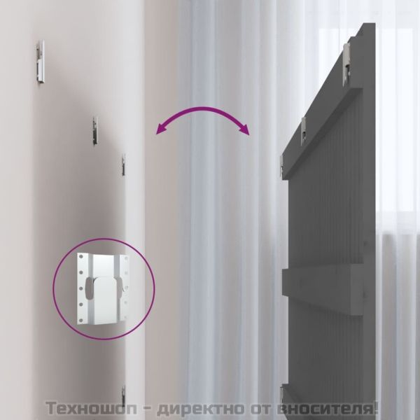 Стенна табла за спалня, сива, 204x3x90 см, борово дърво масив