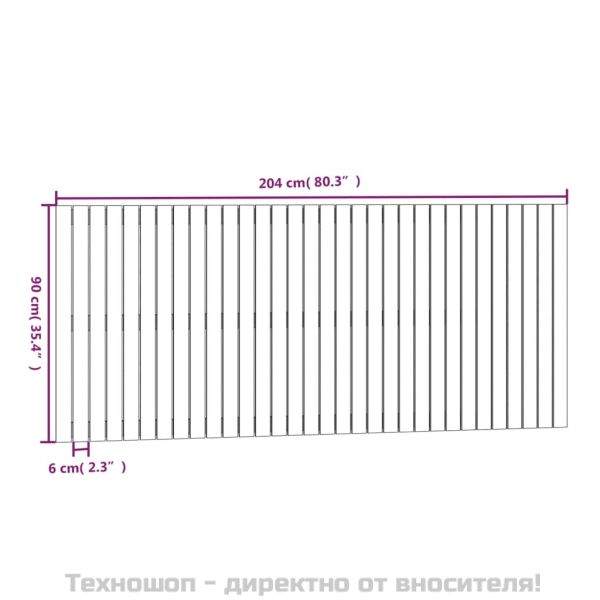 Стенна табла за спалня, сива, 204x3x90 см, борово дърво масив