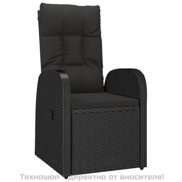 Градински трапезен комплект възглавници 9 части черен полиратан