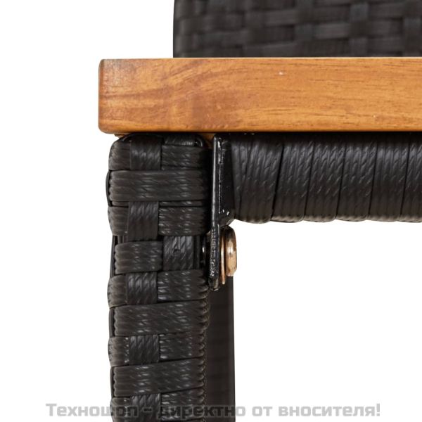 Градински бар комплект 7 части черен полиратан и акация масив