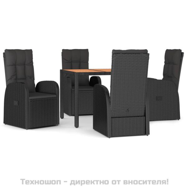 Градински трапезен комплект възглавници 5 части черен полиратан