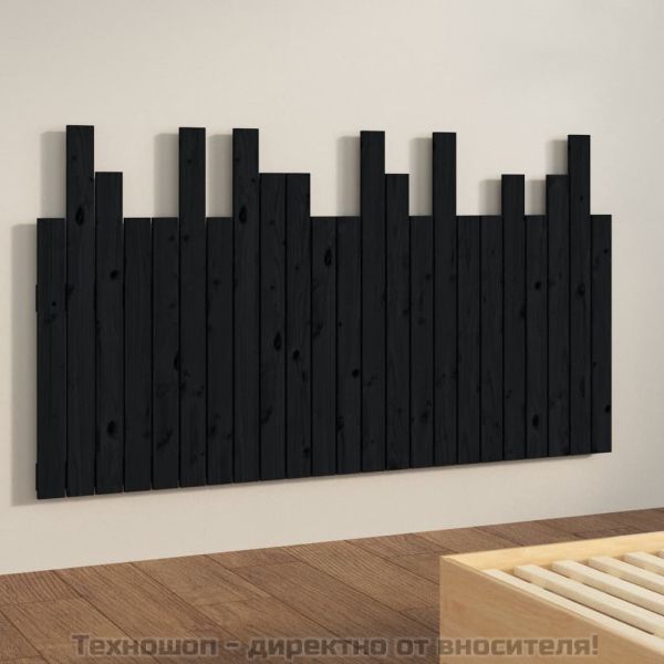 Стенна табла за спалня черна, 146,5x3x80 см, борово дърво масив