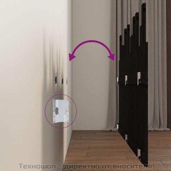 Стенна табла за спалня черна, 146,5x3x80 см, борово дърво масив