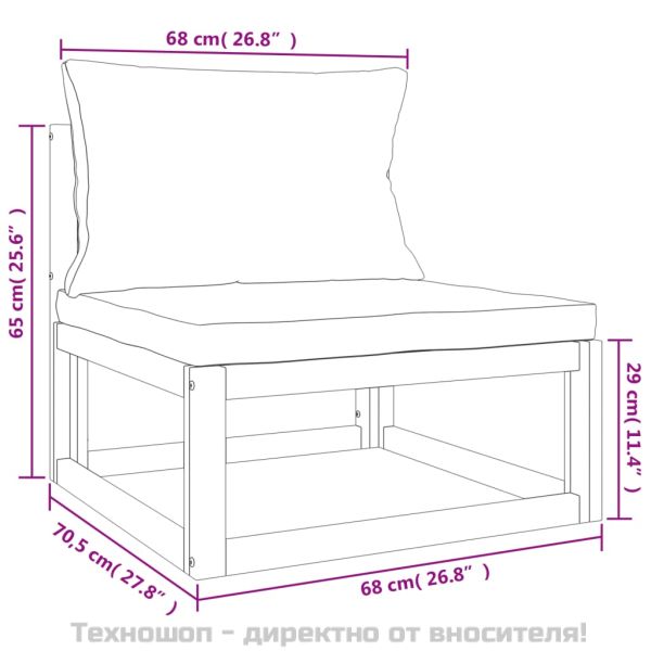Градински комплект със зелени възглавници, 5 части, дърво масив