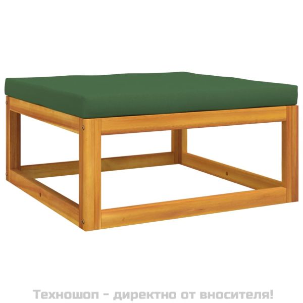 Градински комплект със зелени възглавници, 10части, дърво масив