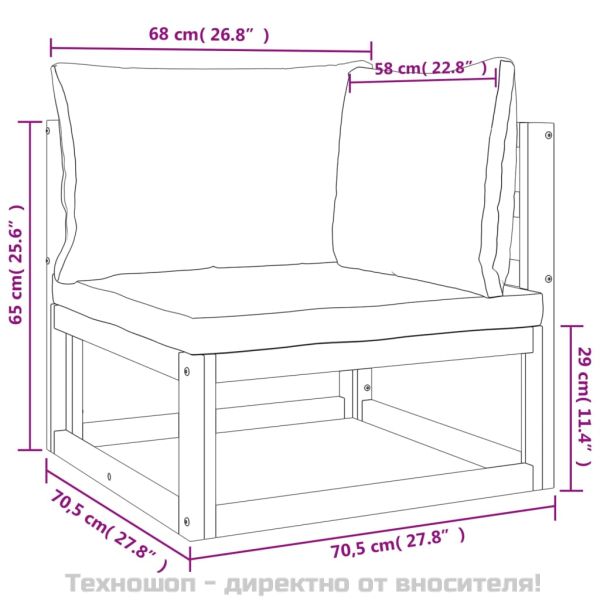 Градински комплект със зелени възглавници, 10части, дърво масив