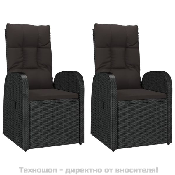 Градински лаундж комплект от 3 части черен полиратан и стомана