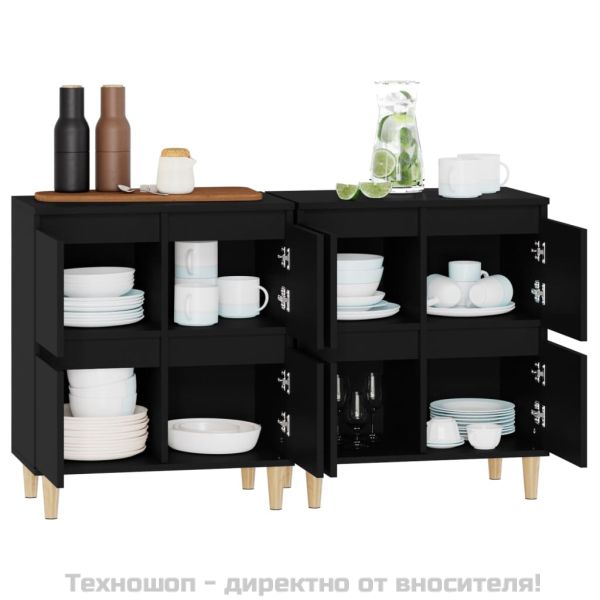 Сайдборд, 2бр, черно, 60x35x70 см, инженерно дърво