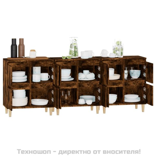 Сайдборд, 3бр, опушен дъб, 60x35x70 см, инженерно дърво