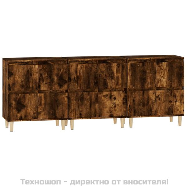 Сайдборд, 3бр, опушен дъб, 60x35x70 см, инженерно дърво