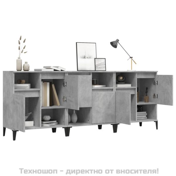 Сайдборд, 3 бр, бетонно сиво, 60x35x70 см, инженерно дърво