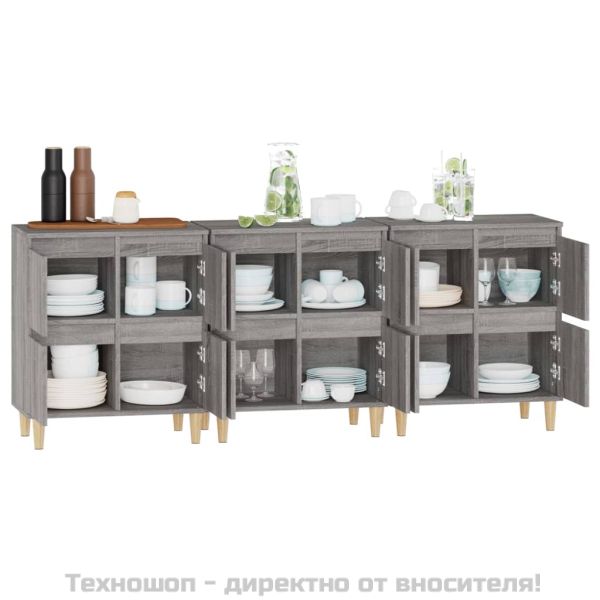Сайдборд, 3 бр, сив сонома, 60x35x70 см, инженерно дърво