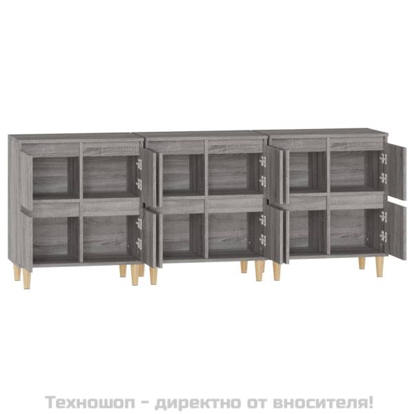 Сайдборд, 3 бр, сив сонома, 60x35x70 см, инженерно дърво