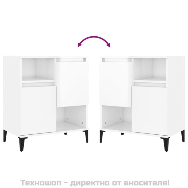 Сайдборд, 3 бр, бял гланц, 60x35x70 см, инженерно дърво