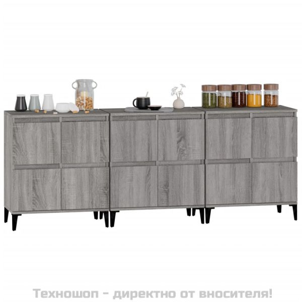 Сайдборд, 3 бр, сив сонома, 60x35x70 см, инженерно дърво