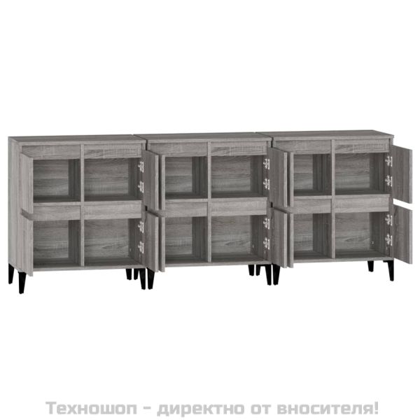 Сайдборд, 3 бр, сив сонома, 60x35x70 см, инженерно дърво