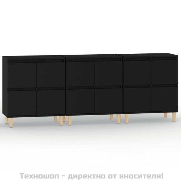 Сайдборд, 3бр, черно, 60x35x70 см, инженерно дърво