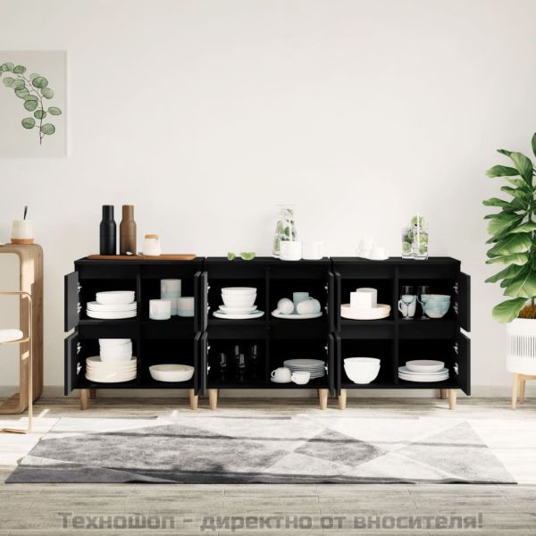 Сайдборд, 3бр, черно, 60x35x70 см, инженерно дърво