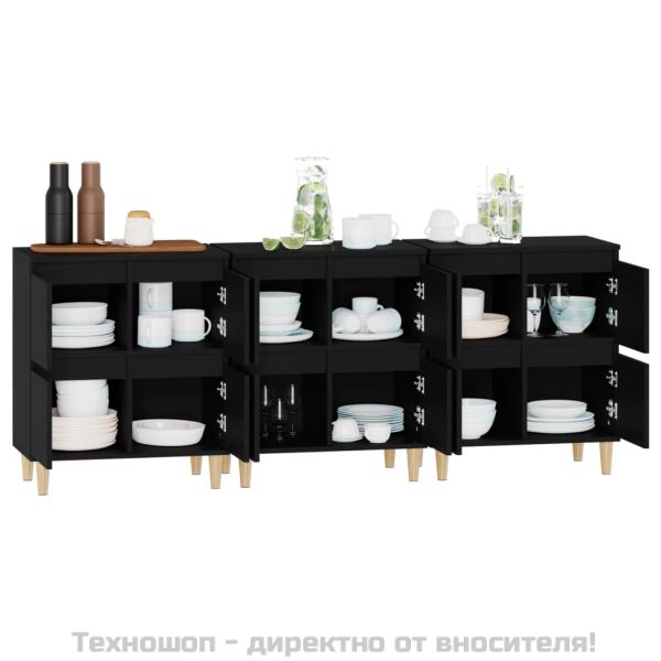 Сайдборд, 3бр, черно, 60x35x70 см, инженерно дърво