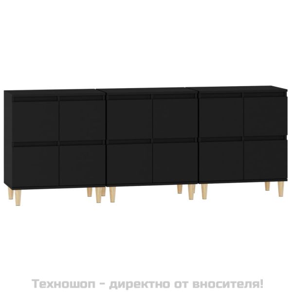 Сайдборд, 3бр, черно, 60x35x70 см, инженерно дърво