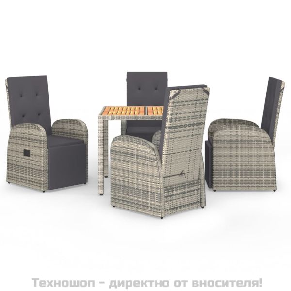 Градински трапезен комплект 5 части с възглавници сив полиратан