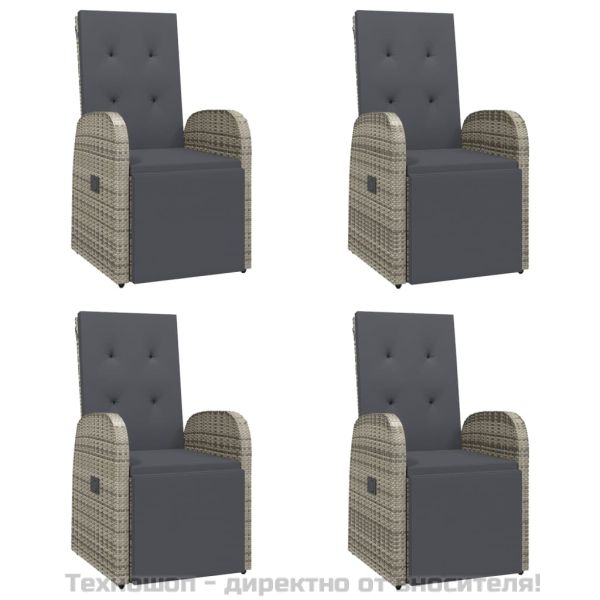 Градински трапезен комплект 5 части с възглавници сив полиратан