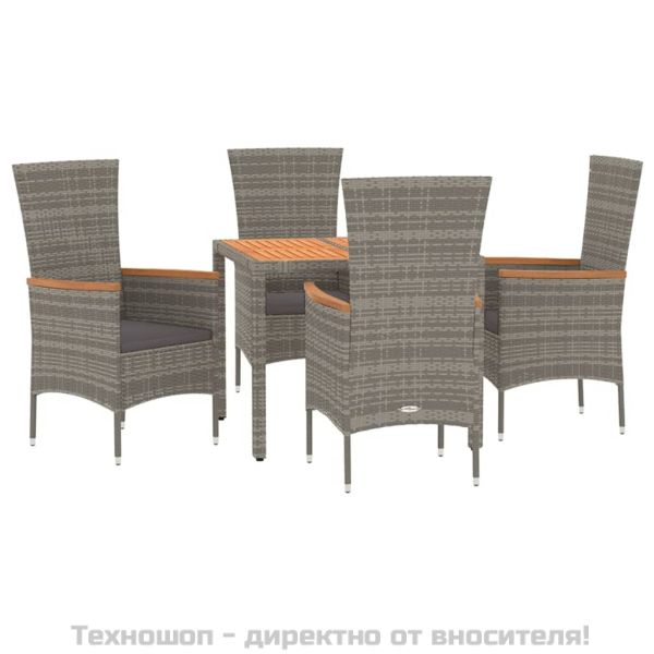 Градински трапезен комплект 5 части с възглавници сив полиратан