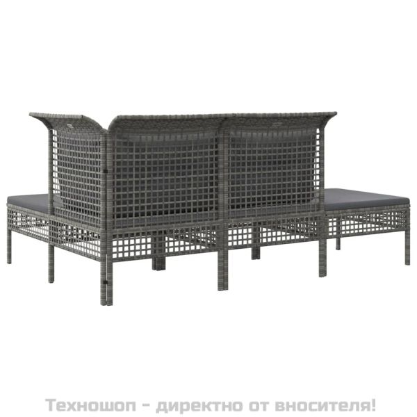 Градински лаундж комплект с възглавници 4 части сив полиратан