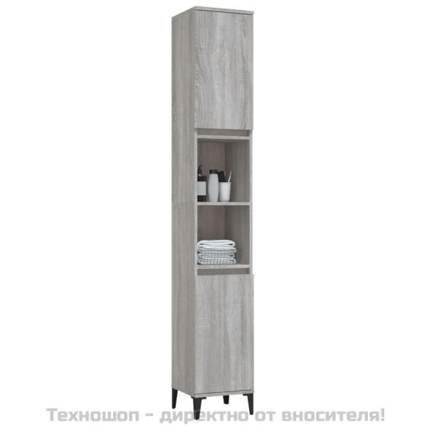 Шкаф за баня, сив сонома, 30x30x190 см, инженерно дърво