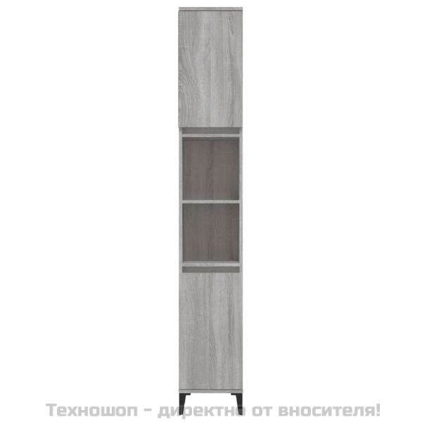 Шкаф за баня, сив сонома, 30x30x190 см, инженерно дърво