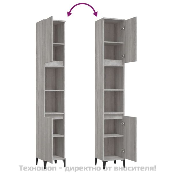 Шкаф за баня, сив сонома, 30x30x190 см, инженерно дърво