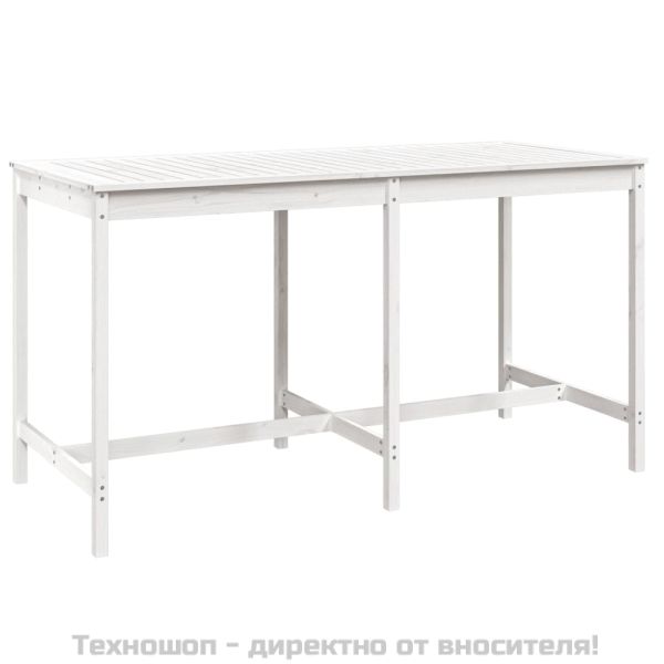 Градинска маса, бяла, 203,5x90x110 см, борово дърво масив