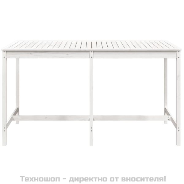Градинска маса, бяла, 203,5x90x110 см, борово дърво масив