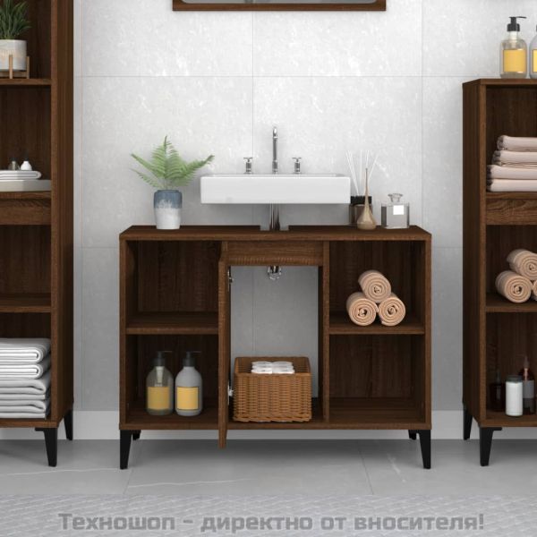 Шкаф за мивка, кафяв дъб, 80x33x60 см, инженерно дърво