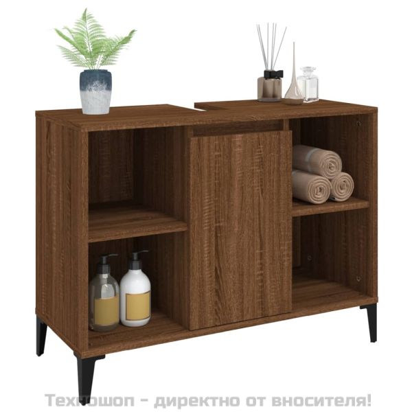 Шкаф за мивка, кафяв дъб, 80x33x60 см, инженерно дърво