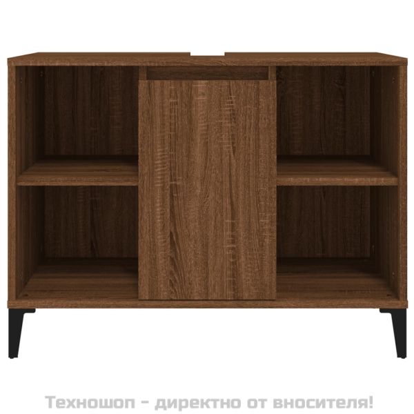 Шкаф за мивка, кафяв дъб, 80x33x60 см, инженерно дърво