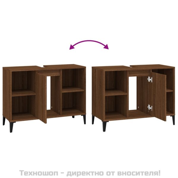 Шкаф за мивка, кафяв дъб, 80x33x60 см, инженерно дърво