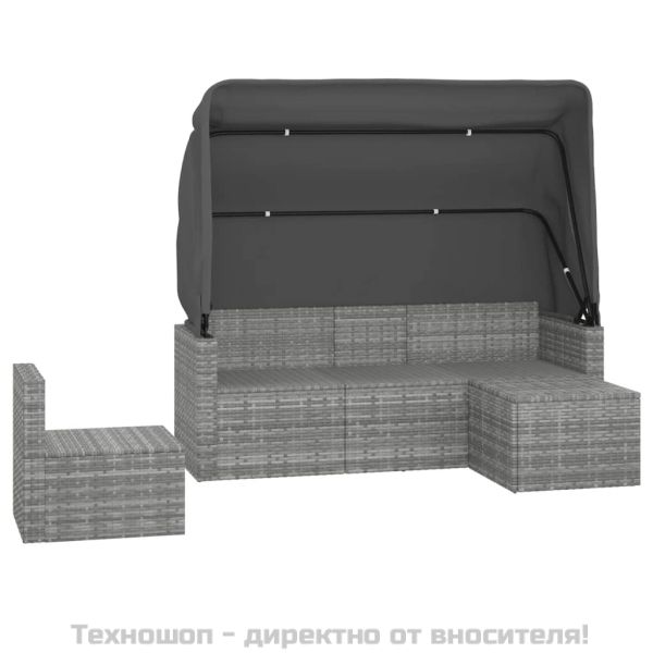 Градински диван с възглавници от 4 части сив полиратан